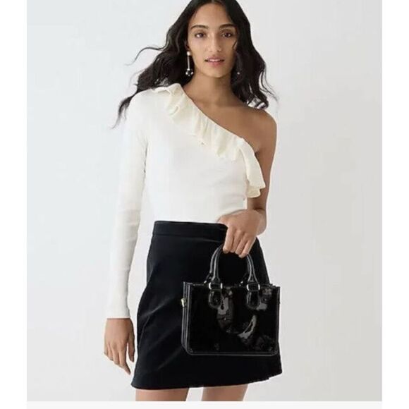 J.Crew‎ Womens Ribbed Ruffled Neck One Shoulder Top Blouse Cream Size Medium NWT - Picture 2 of 9